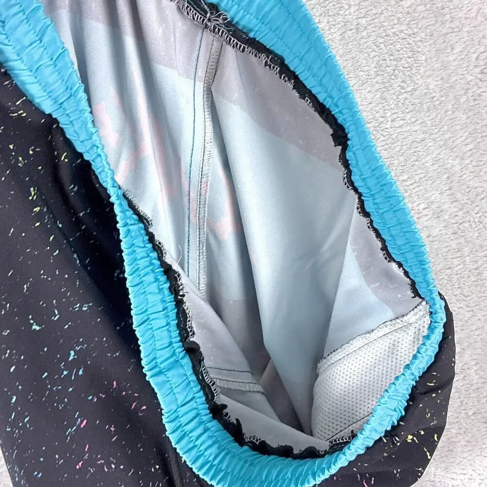 VTG Slunks Shorts Mens L Black Blue Pull On Performance Beach Volleyball Preppy